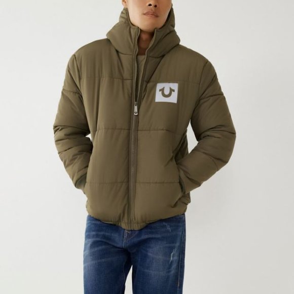 Brand New with Tag ~ True Religion Hooded Puffer Jacket Olive Green size Large - Picture 2 of 12